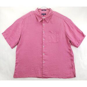Alan Flusser Shirt Mens 2XL Pink Linen Short Sleeve Classic Button-Up